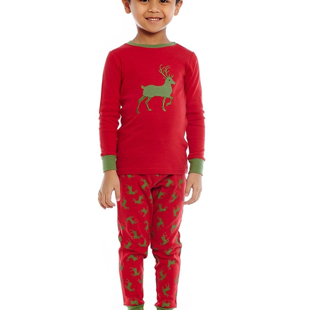 NWT - Leveret Red & Green Reindeer Pajama Set - Picture 2 of 2